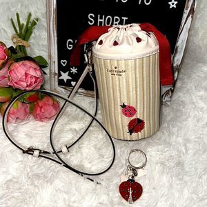 Kate spade cylinder embroidered ladybugs bag and ladybug key fob set